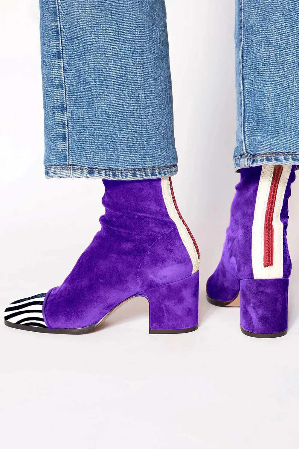 MID-HEEL ANKLE BOOT PURPLE WITH PRINT