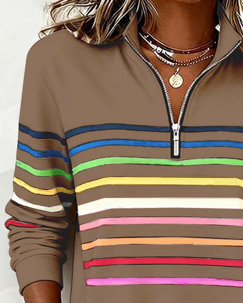 Liora | Striped Half-Zip Casual Sweatshirt