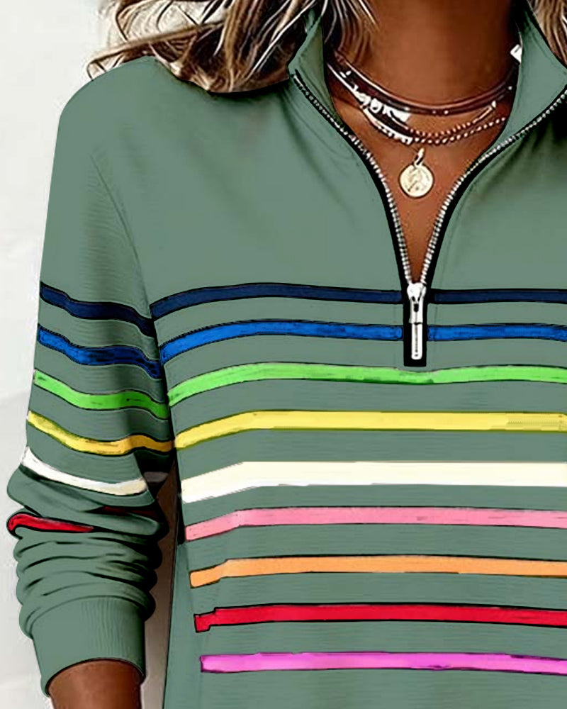 Liora | Striped Half-Zip Casual Sweatshirt