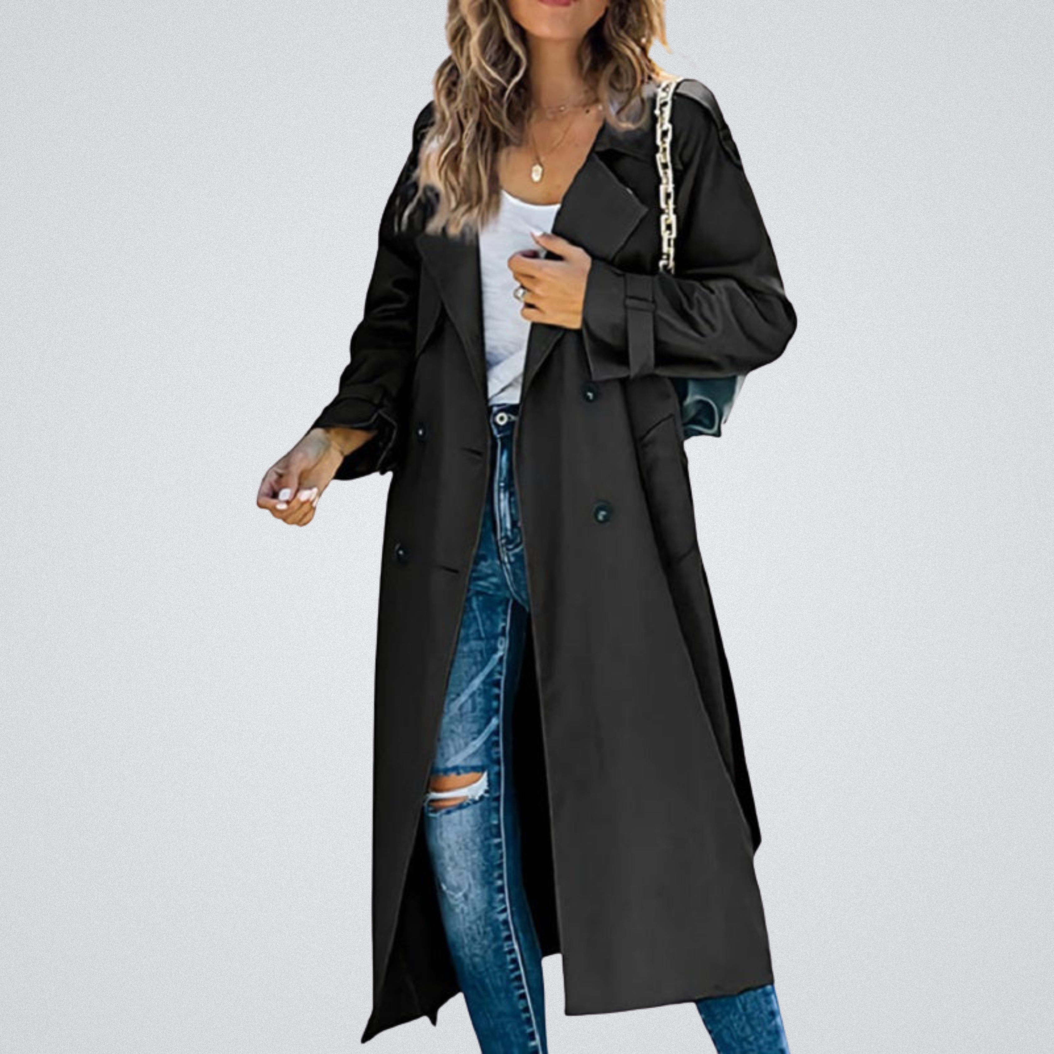 Celeste | Long Double-Breasted Trench Coat