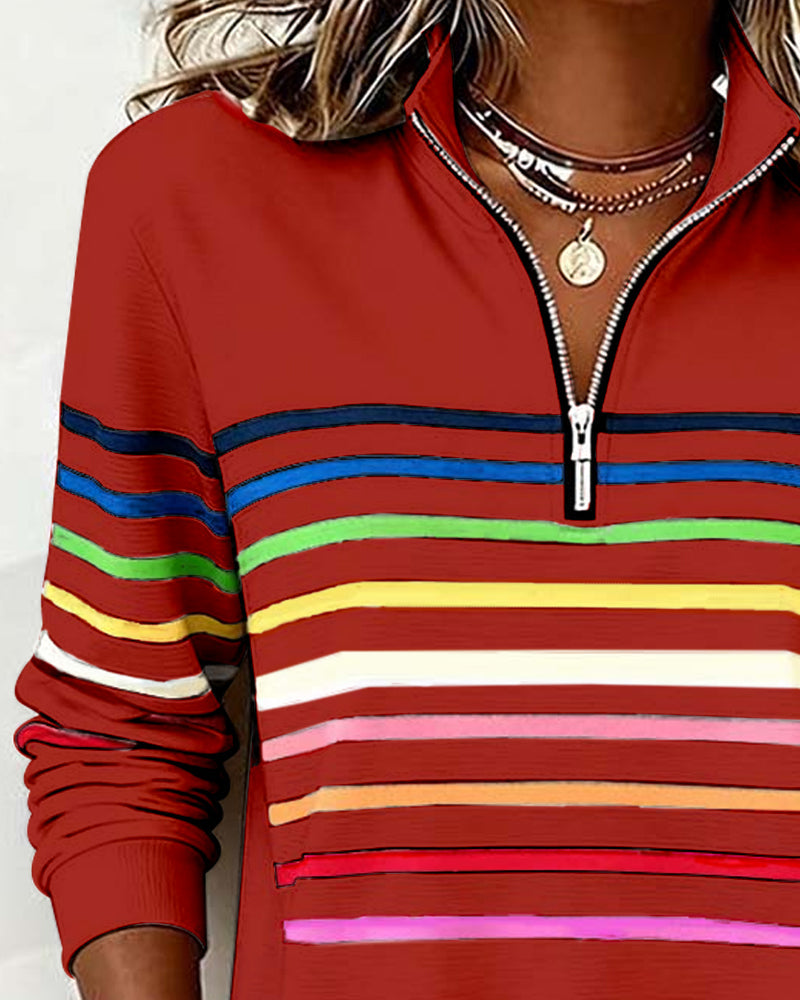 Liora | Striped Half-Zip Casual Sweatshirt