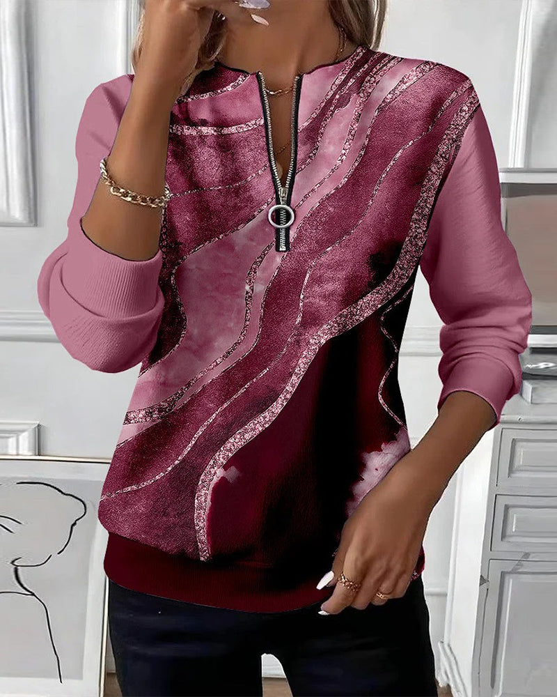 Ariana | Luxe Zip-Front Printed Sweatshirt