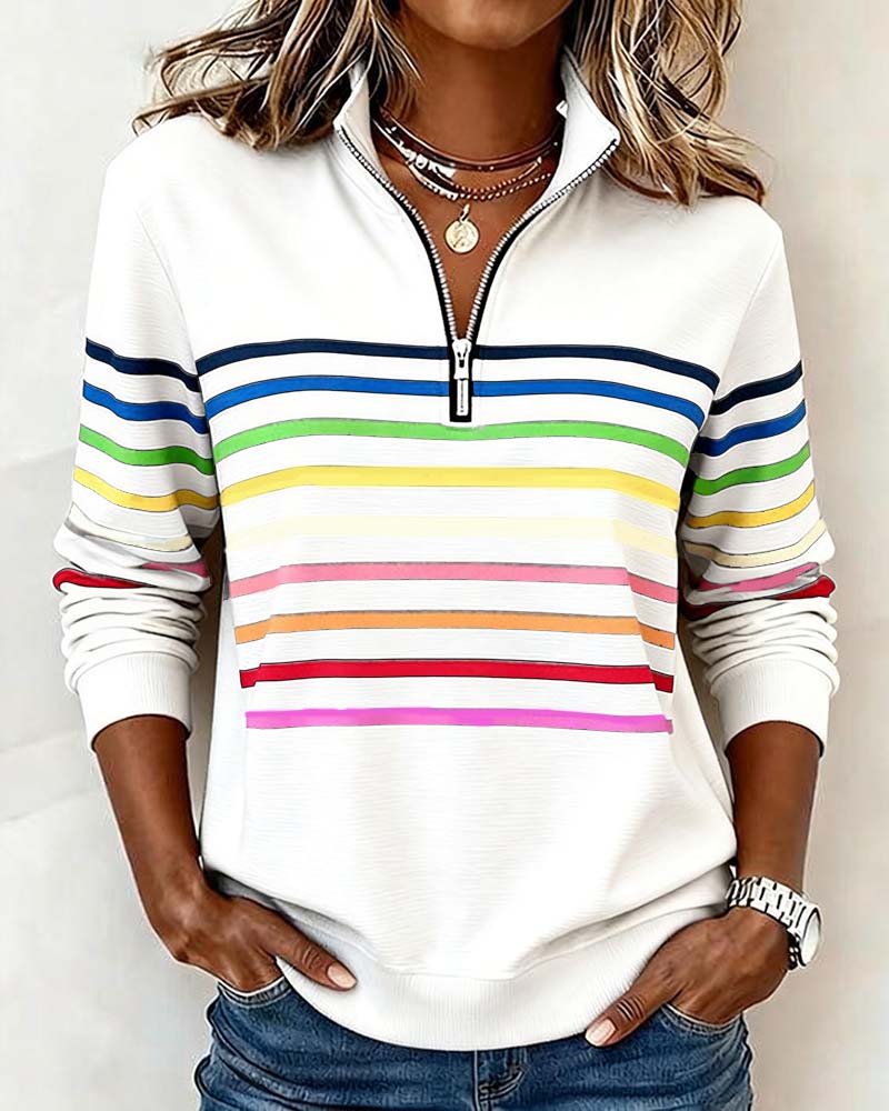 Liora | Striped Half-Zip Casual Sweatshirt