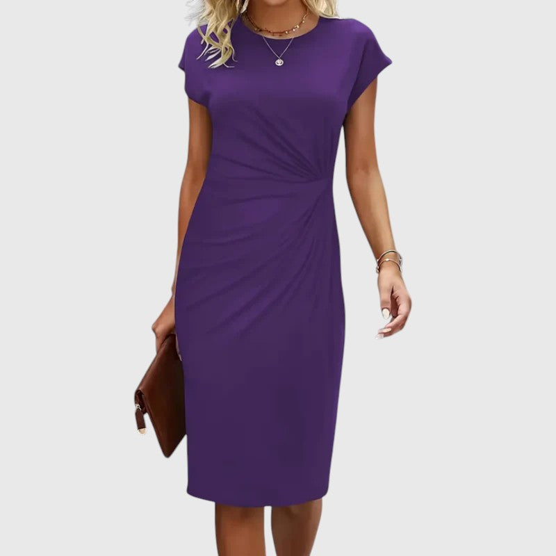 Leah - Short sleeve formal midi dress for women