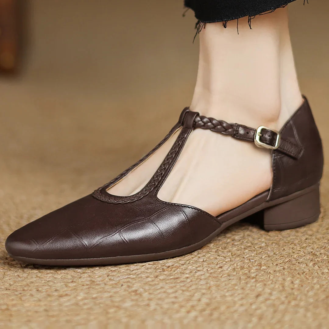 Elodie | Vintage Braided T-Strap Flats