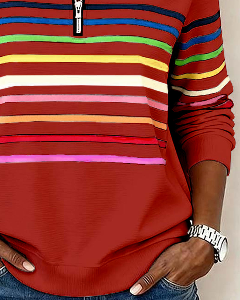 Liora | Striped Half-Zip Casual Sweatshirt