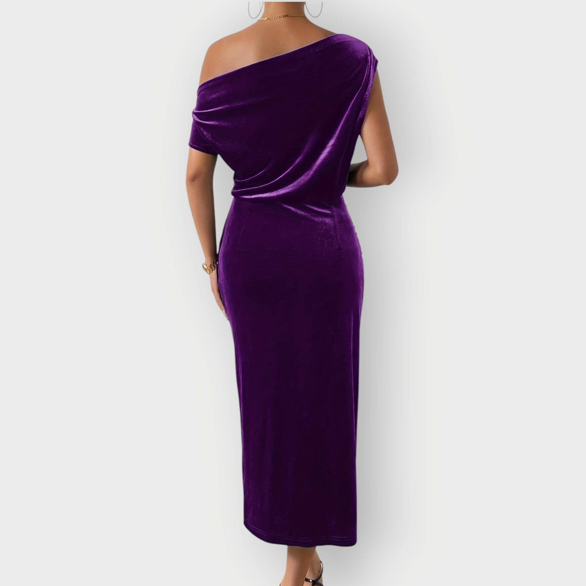 Grecia – Off-Shoulder Draped Velvet Midi Dress
