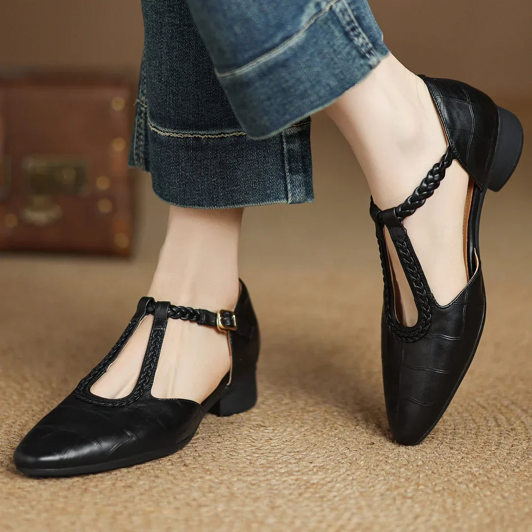 Elodie | Vintage Braided T-Strap Flats