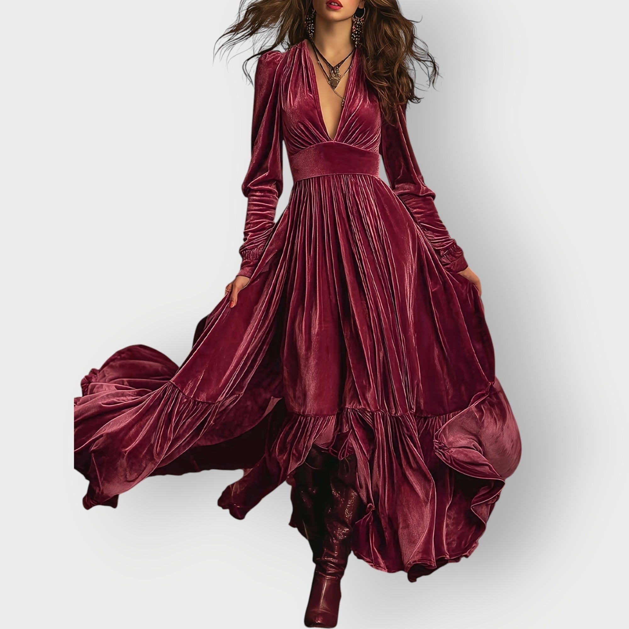 Soraya - Vintage A-Line Velvet Maxi Dress