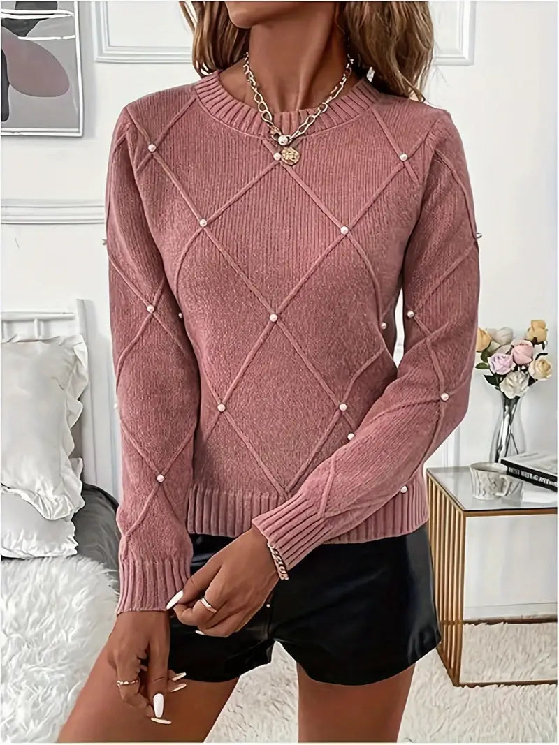 Elowen | Diamond-Pattern Sweater with Pearl