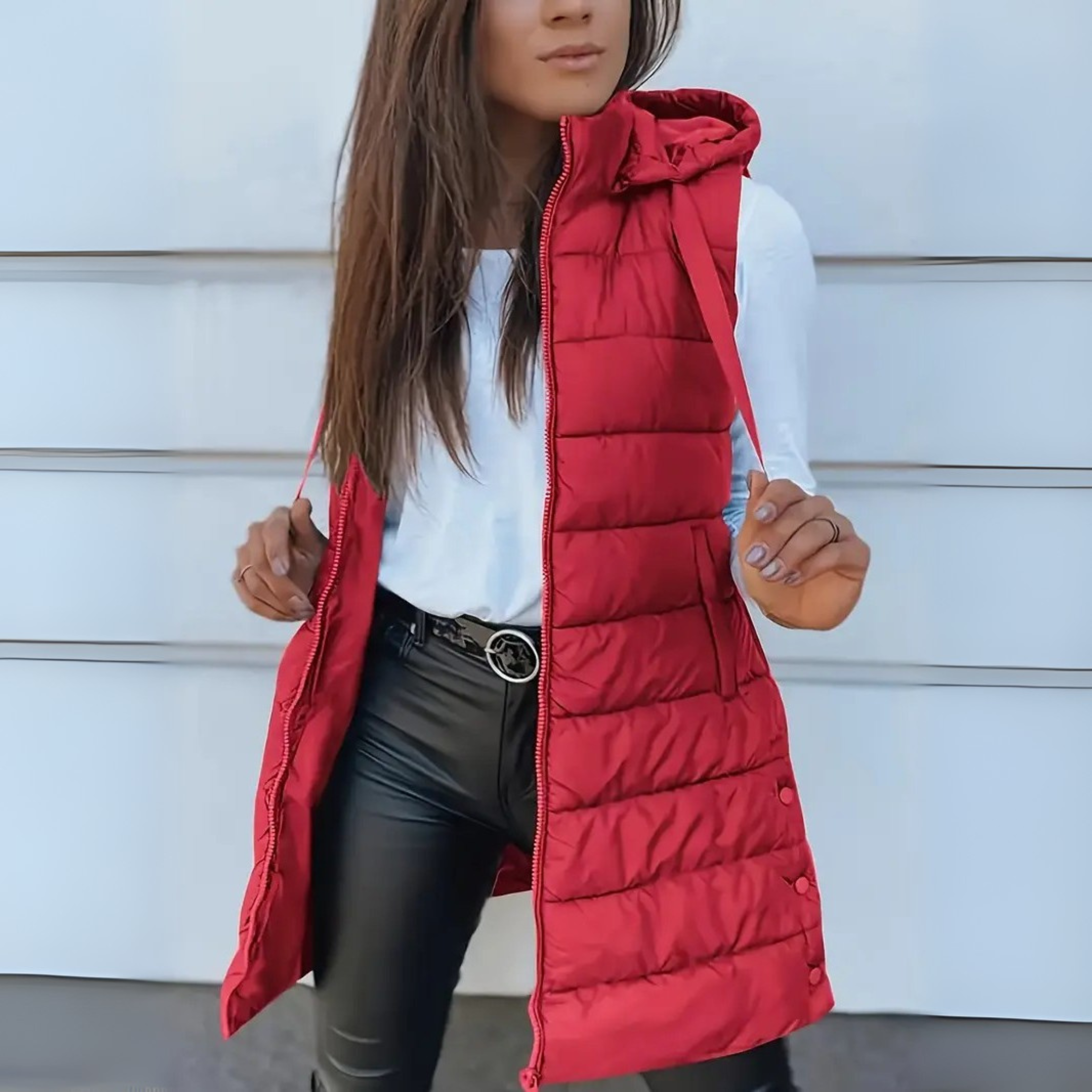 Rain | Casual Long Hooded Puffer Vest