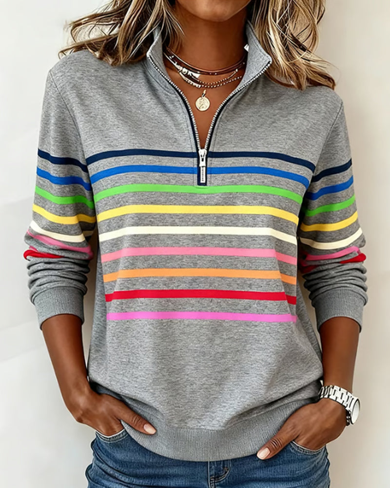 Liora | Striped Half-Zip Casual Sweatshirt