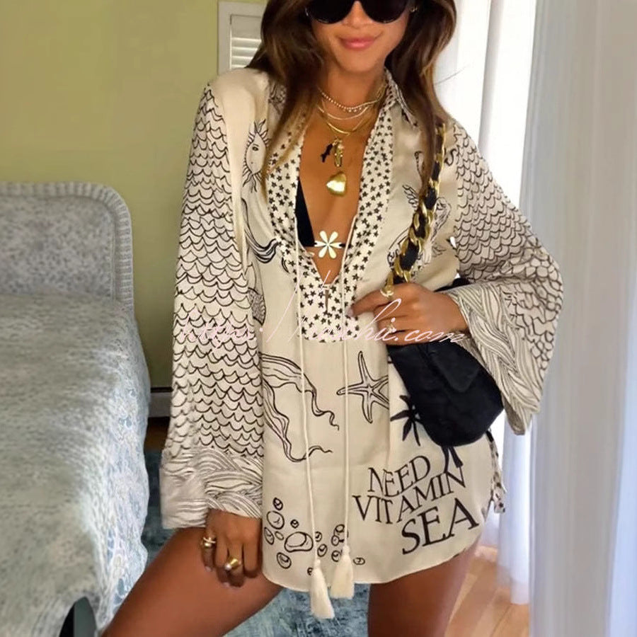 Clodagh – Satin Print Tassel Shirt & Shorts Set