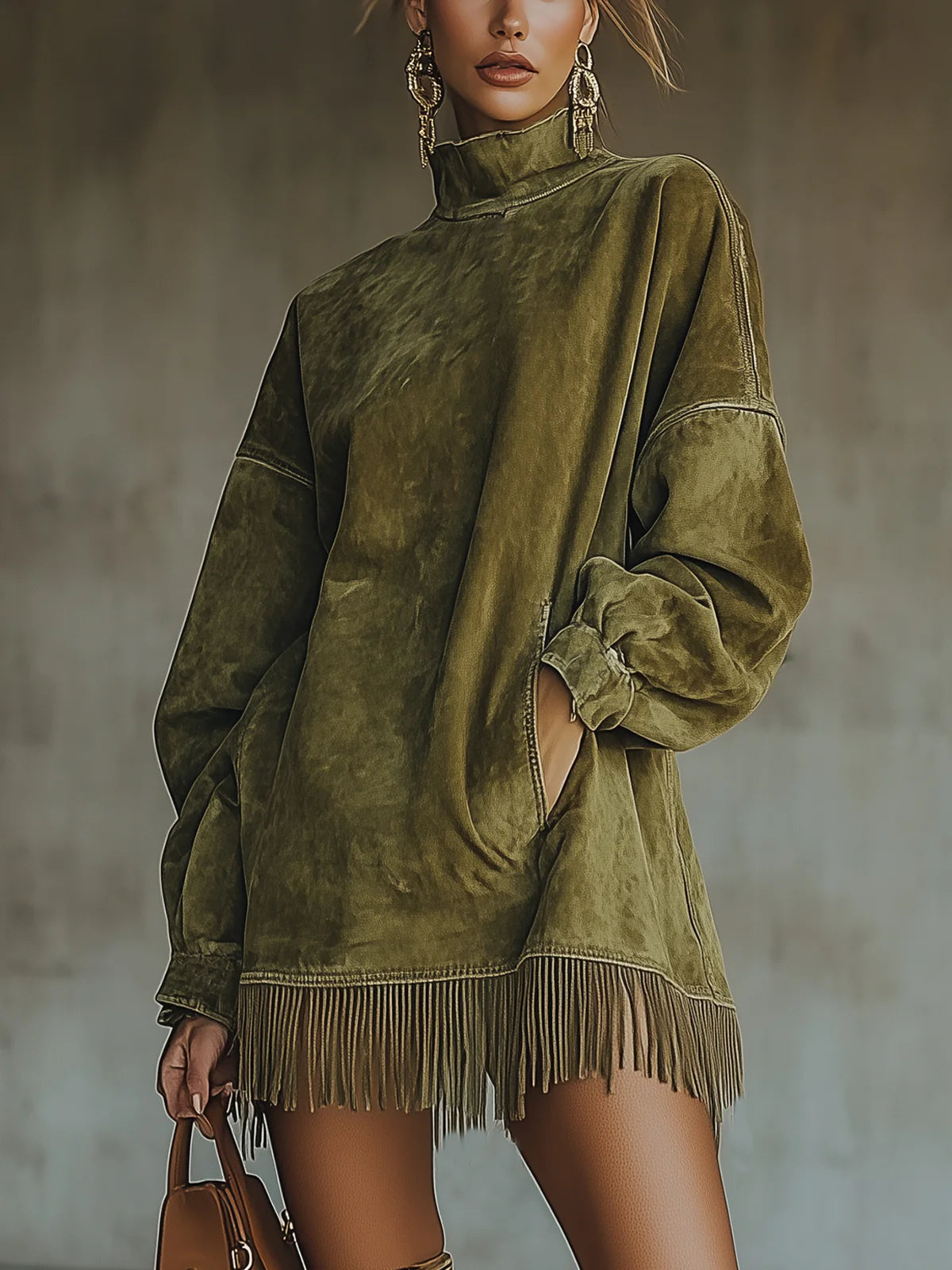 Harper™ | Luxe Suede Fringe Sweater Dress
