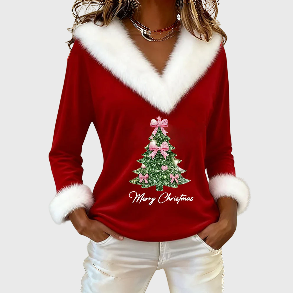 HollyFrost™ | Luxe Fur-Trim Christmas Top