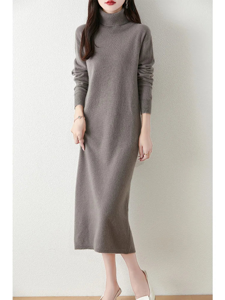 Marienne™ | Pure Merino Wool Turtleneck Midi Dress