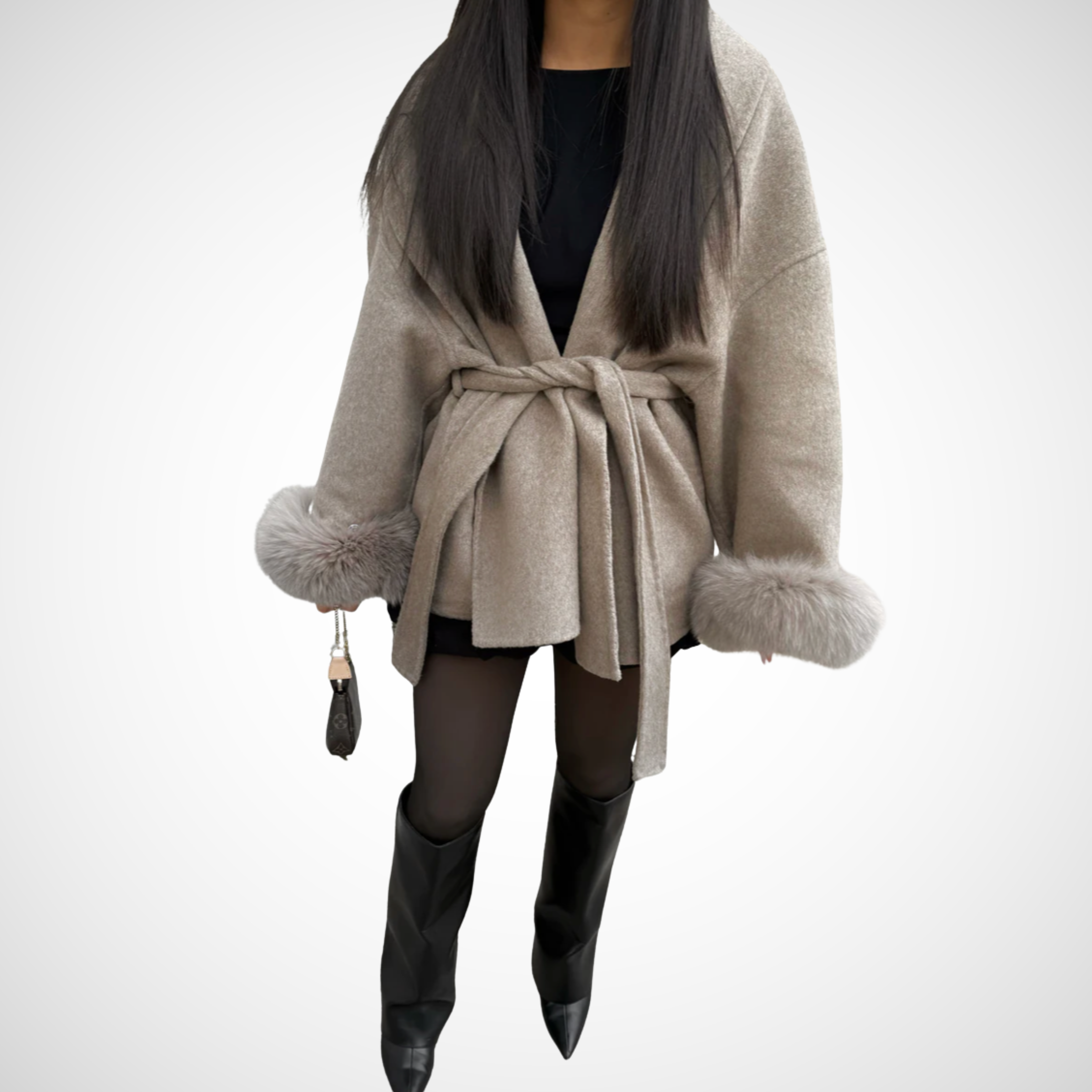 Aoife – Wool Coat with Removable Fur Cuffs