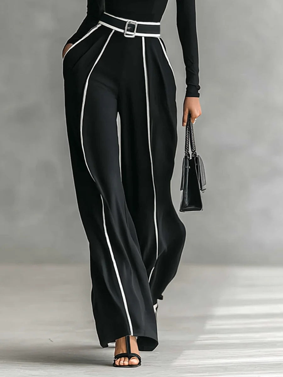 Karyssa - Turtle Neck Top and Wide-Leg Pants with Belt