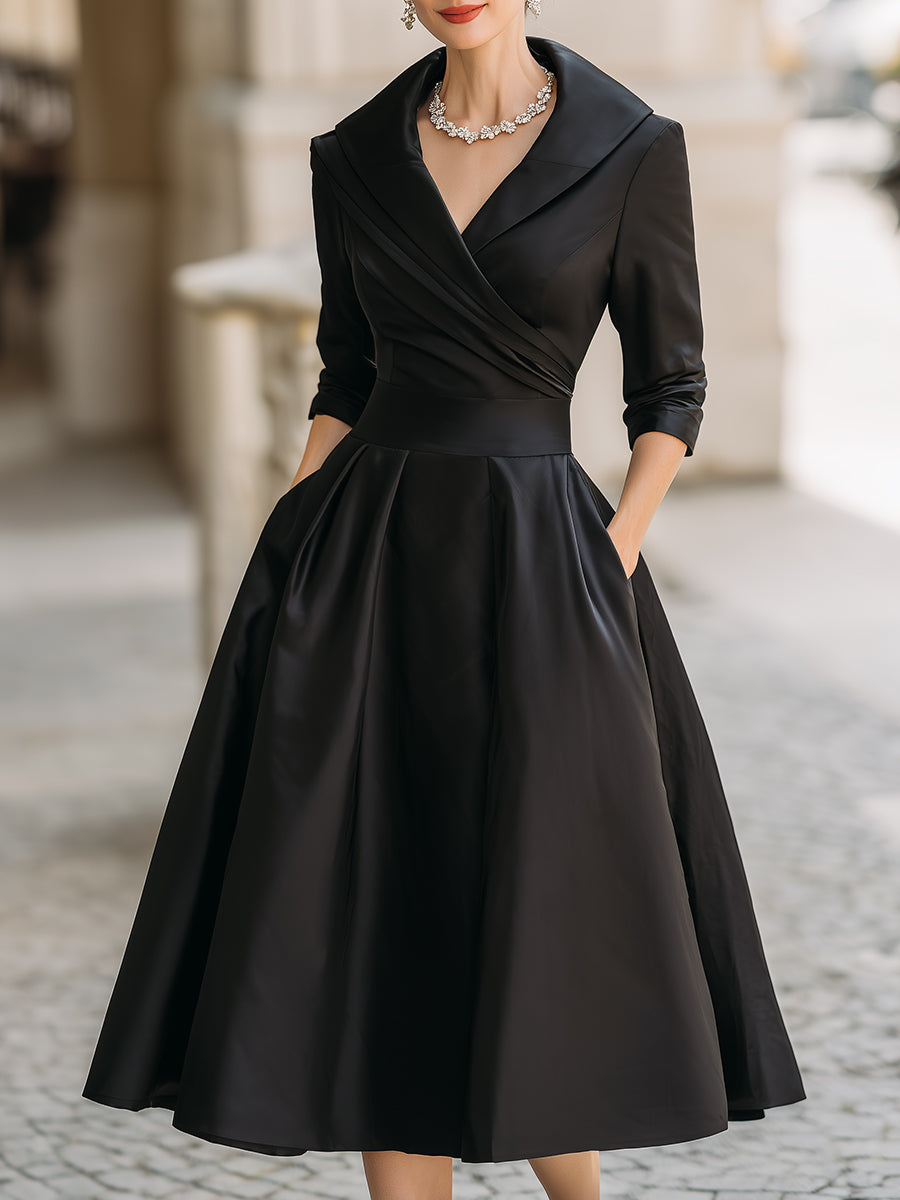 Éanna – Satin Midi Dress with Draped Neckline
