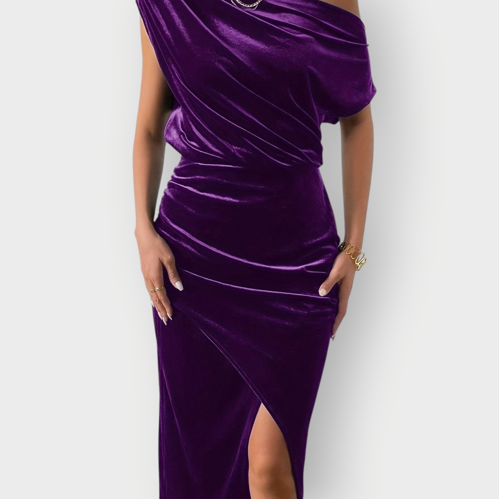 Grecia – Off-Shoulder Draped Velvet Midi Dress