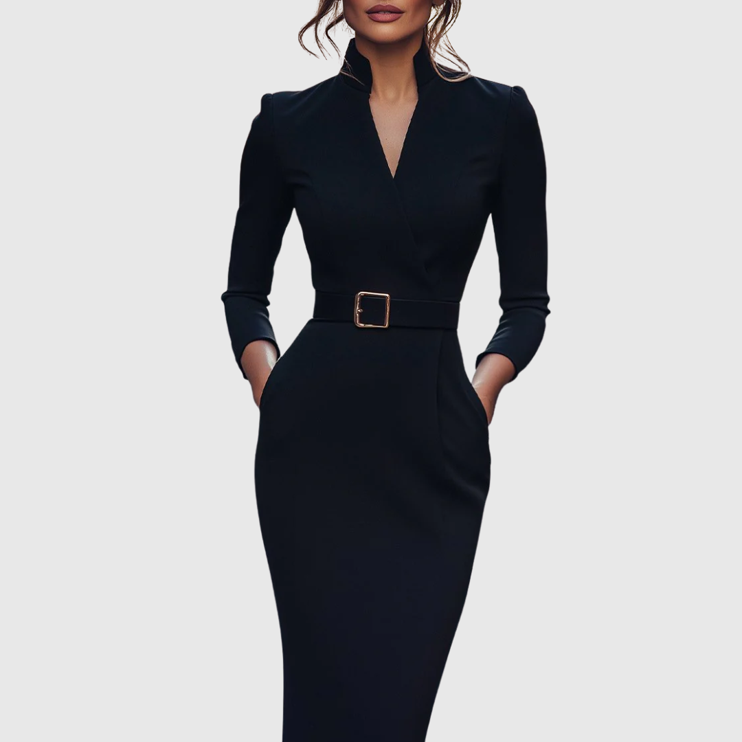Selene | Elegant Belted Midi Dress